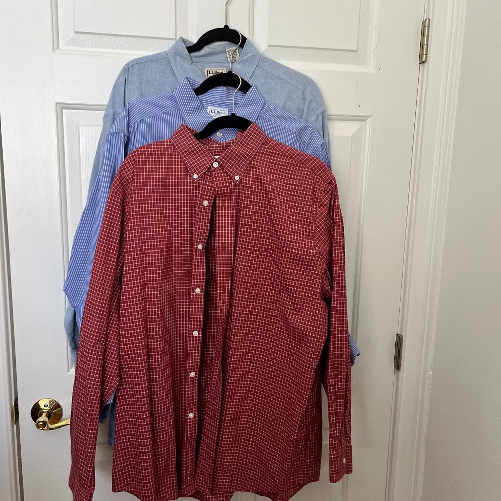 Lot of 3 LL Bean Mens Large Long Sleeve Button Shirts